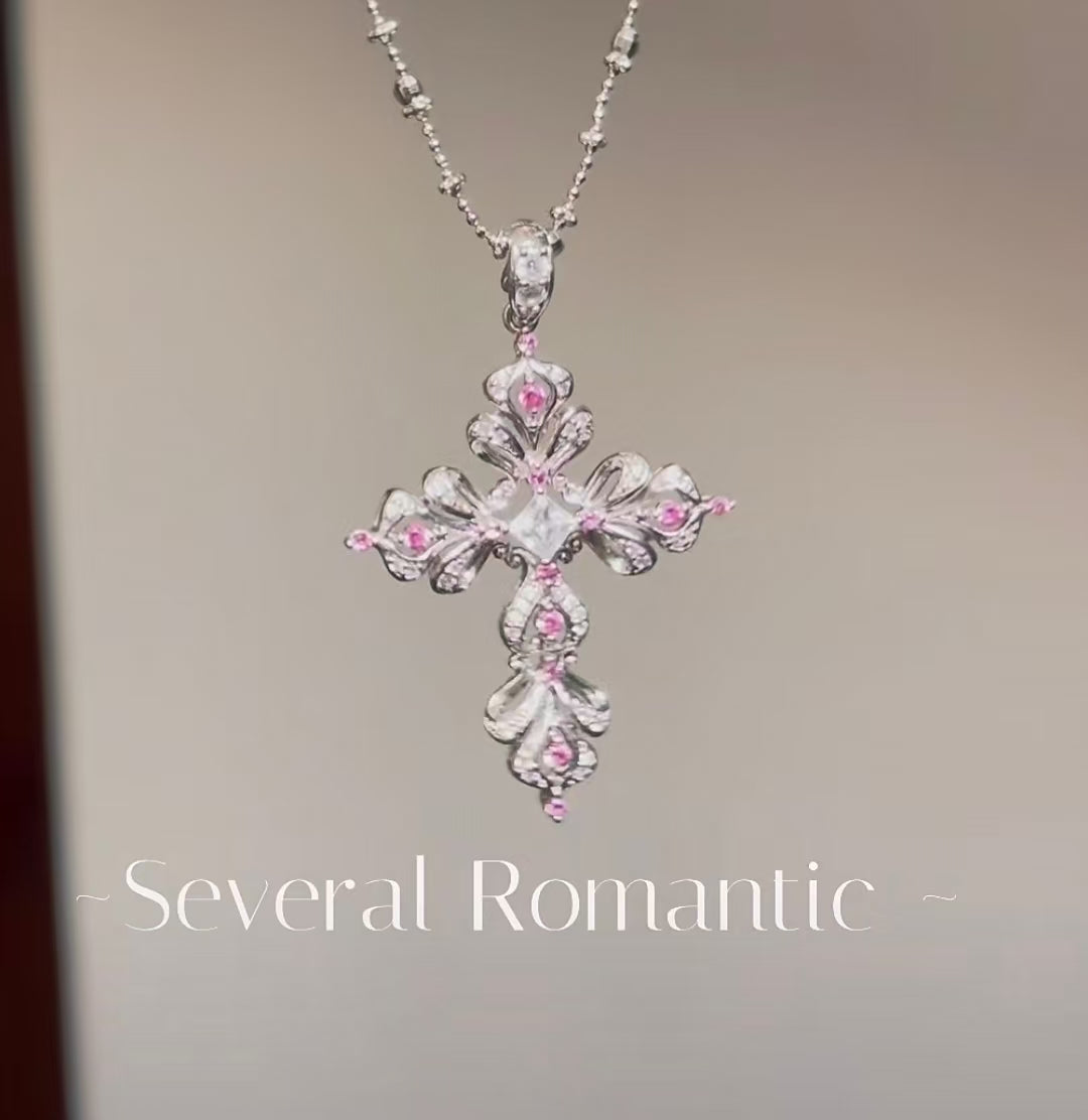 Grace Cross Pendant I 925 Sterling Silver White Gold Plated . Premium Zirconia