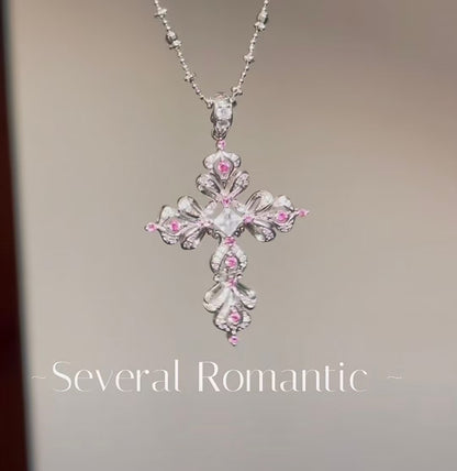 Grace Cross Pendant I 925 Sterling Silver White Gold Plated . Premium Zirconia