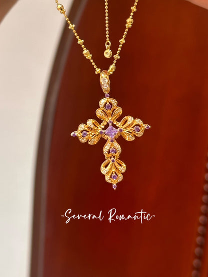 Grace Cross Pendant I 925 Sterling Silver White Gold Plated . Premium Zirconia