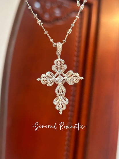 Grace Cross Pendant I 925 Sterling Silver White Gold Plated . Premium Zirconia