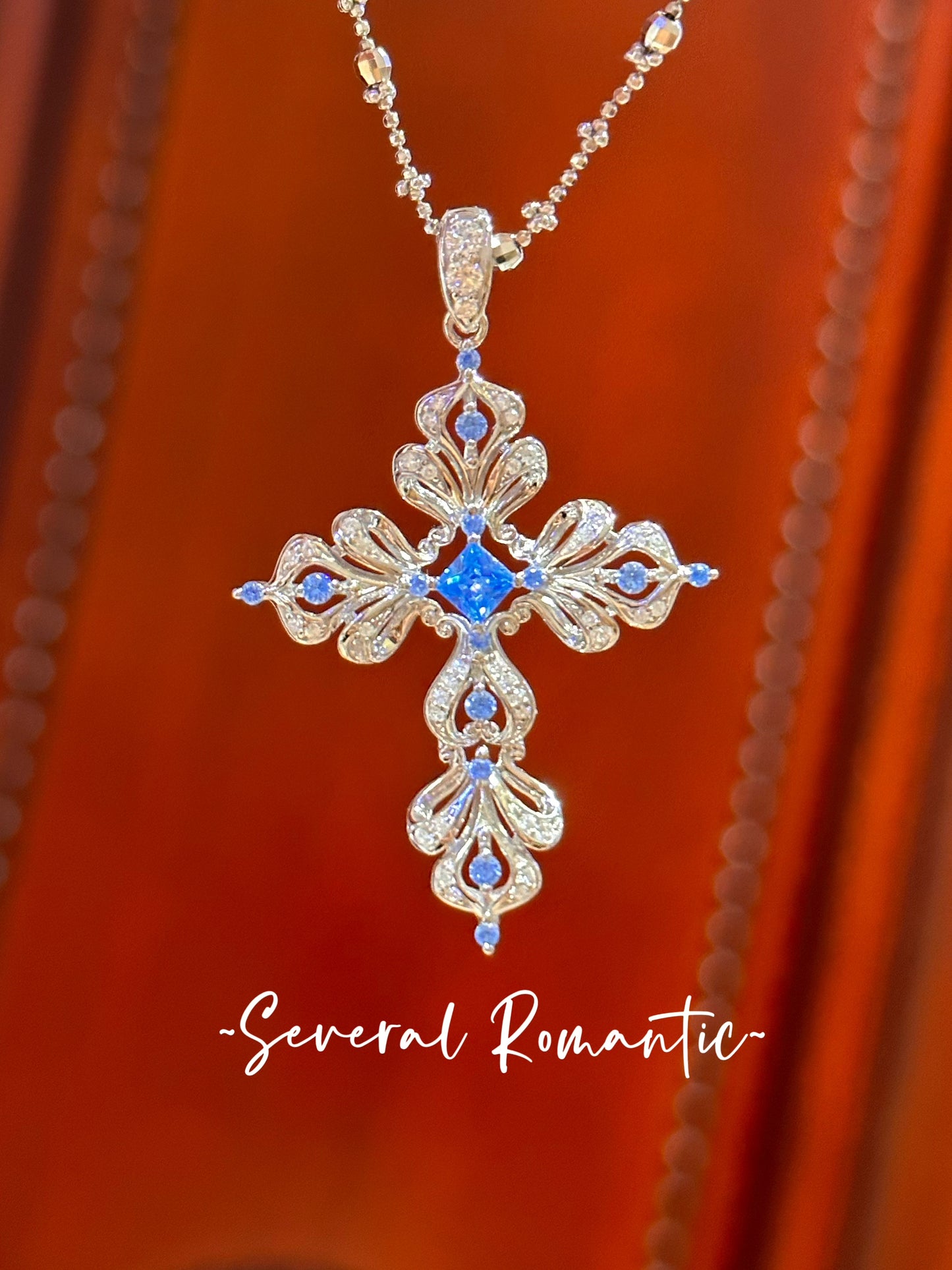 Grace Cross Pendant I 925 Sterling Silver White Gold Plated . Premium Zirconia