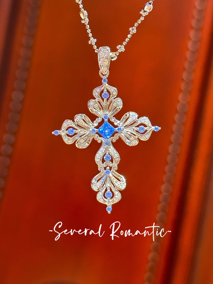 Grace Cross Pendant I 925 Sterling Silver White Gold Plated . Premium Zirconia