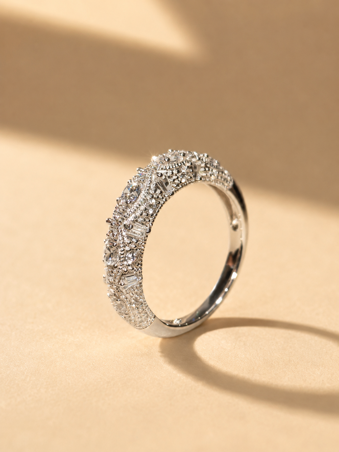 Vintage Milgrain Diamond Band Ring in 925 Sterling Silver
