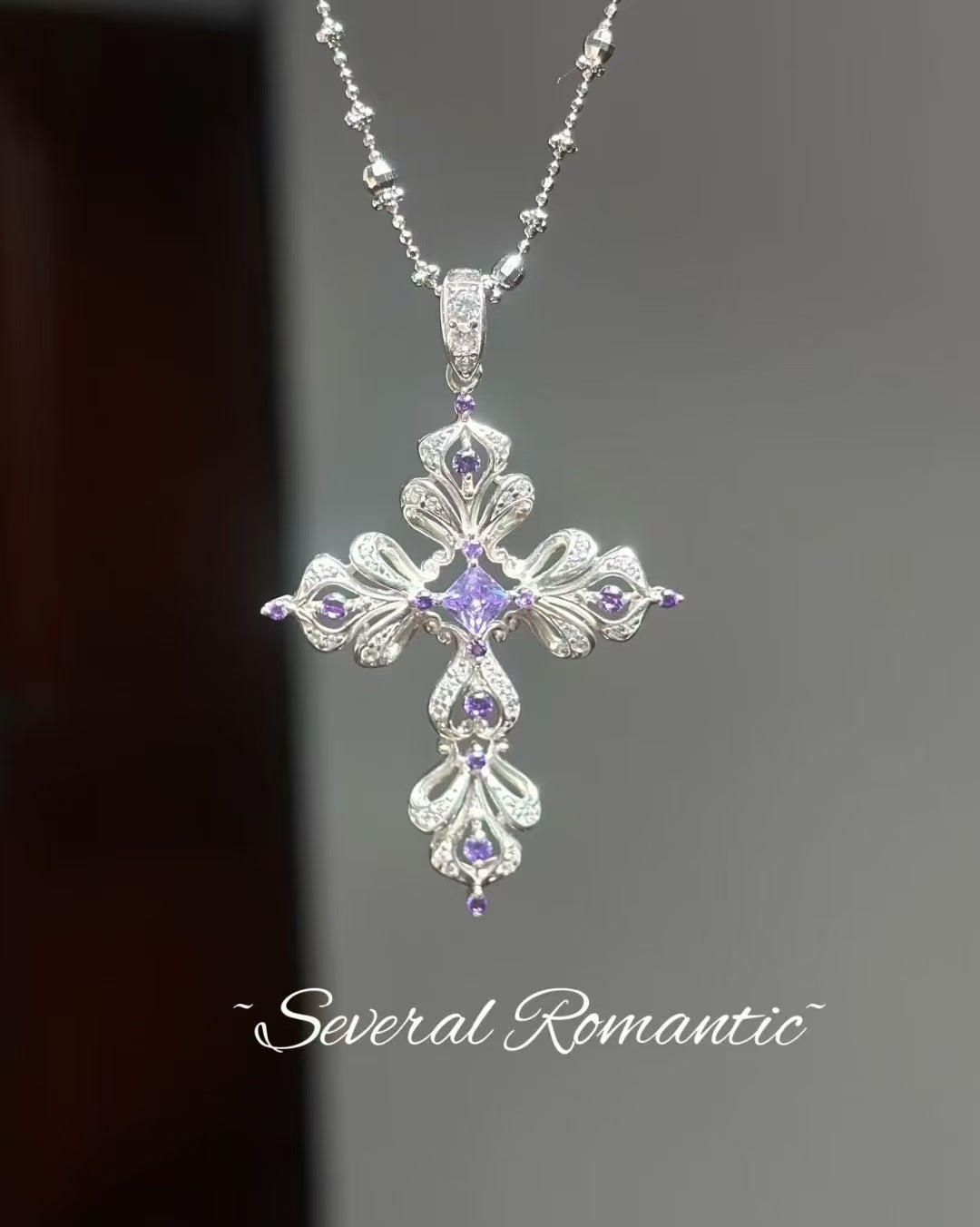 Grace Cross Pendant I 925 Sterling Silver White Gold Plated . Premium Zirconia