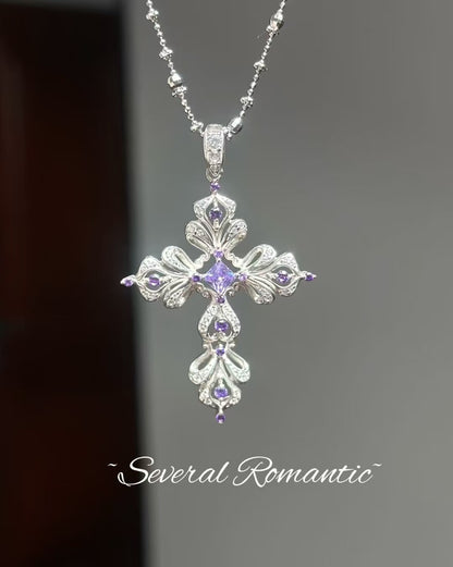 Grace Cross Pendant I 925 Sterling Silver White Gold Plated . Premium Zirconia